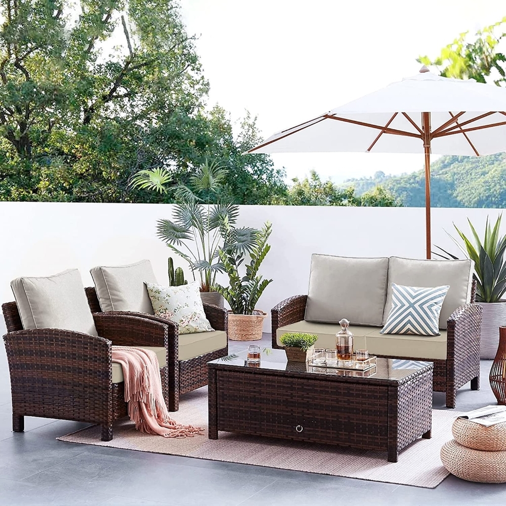 SET of 2 Patio Chair Cushion 19 x 19 Inch Waterproof Outdoor Seat Cushions,Beige - Picture 4 of 5